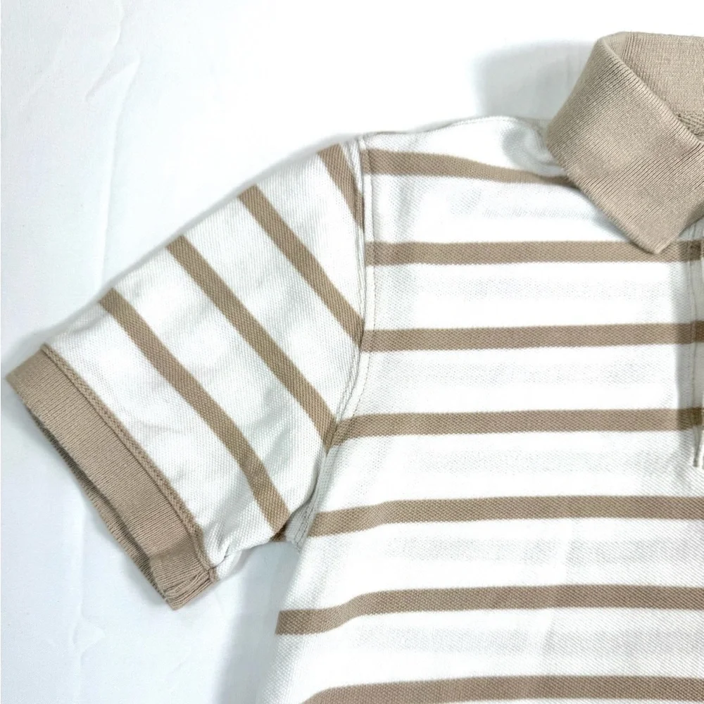 GAP KIDS Boys Striped Polo Shirt Size M 8-9 Khaki Cream Short Sleeve Classic‎
